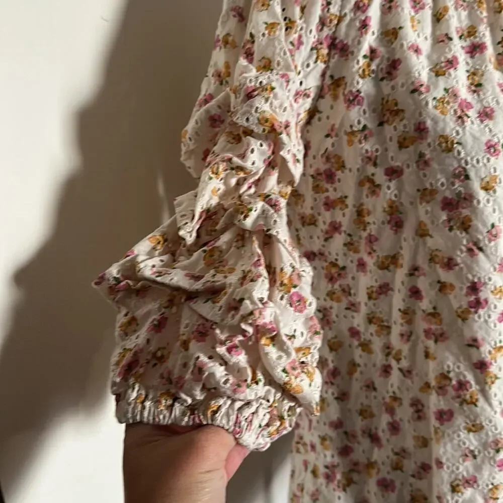 CeCe | Floral Puff/Ruched Sleeve Blouse Size S